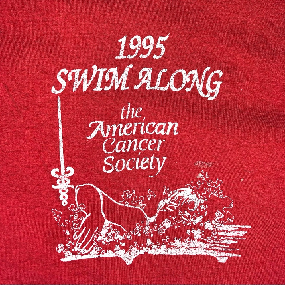 Bright Red True Vintage 1995 American Cancer Society Swimming T-Shirt, Size L